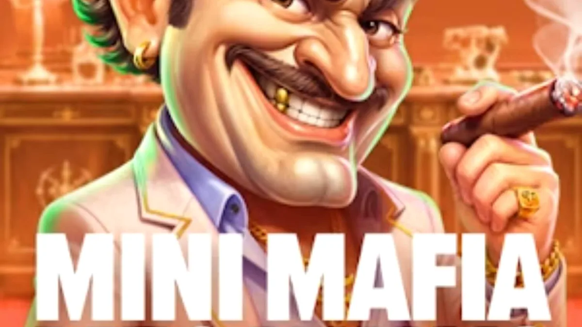 Tampilan antarmuka slot Mini Mafia Megaways dengan tema kartun mafia yang mewah.