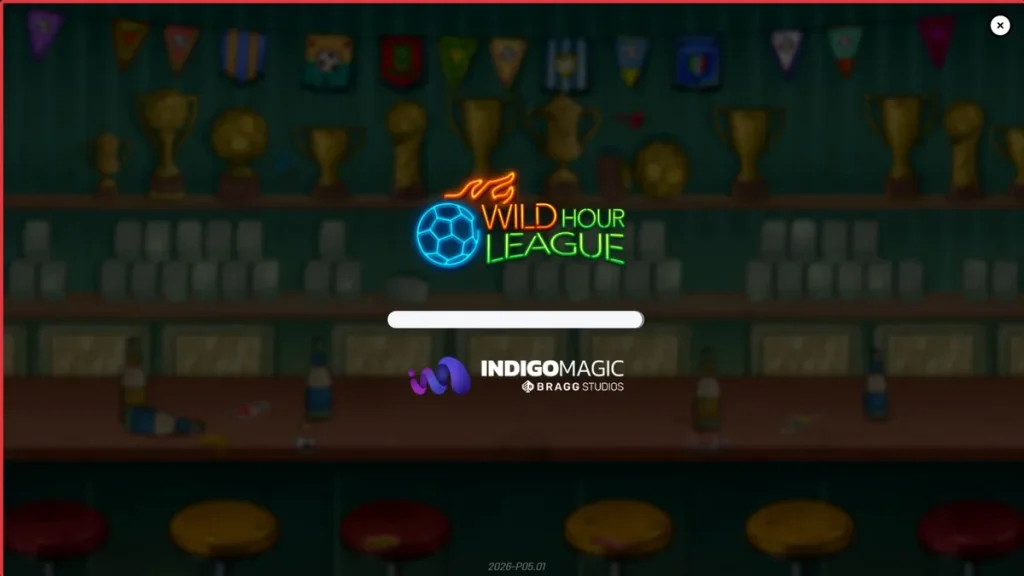 Tampilan visual slot Wild Hour League dengan tema pub olahraga dan suporter