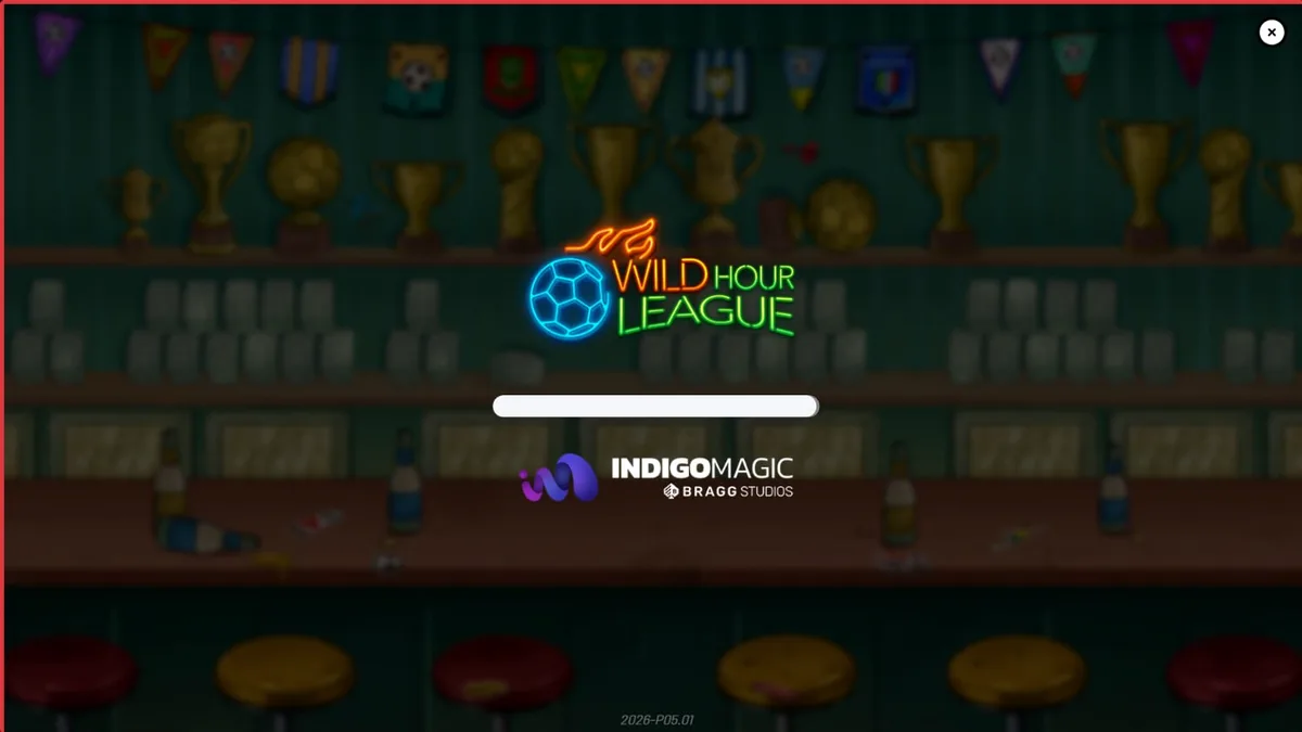 Tampilan visual slot Wild Hour League dengan tema pub olahraga dan suporter